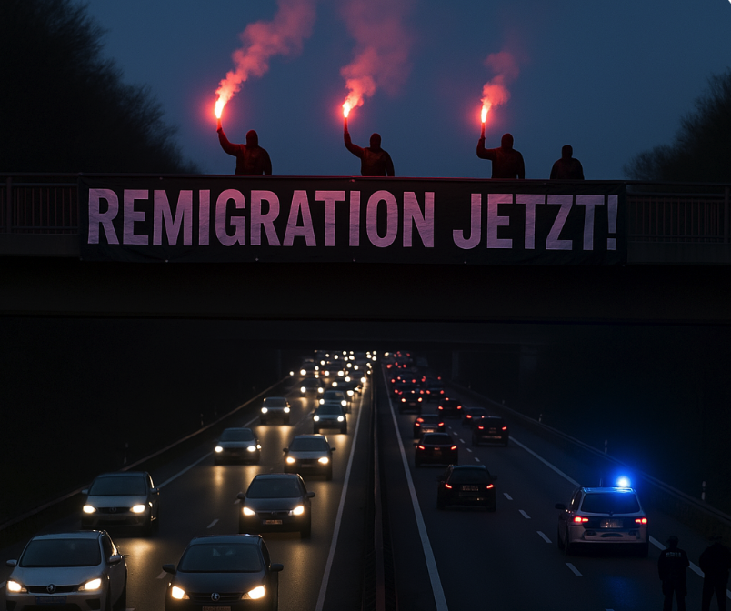 REMIGRATIONSPROTEST AUF AUTOBAHNBRÜCKE!Aktivisten sorgen für Aufsehen – Polizei greift spät ein – Verkehrschaos und politische Debatte entflammt erneut