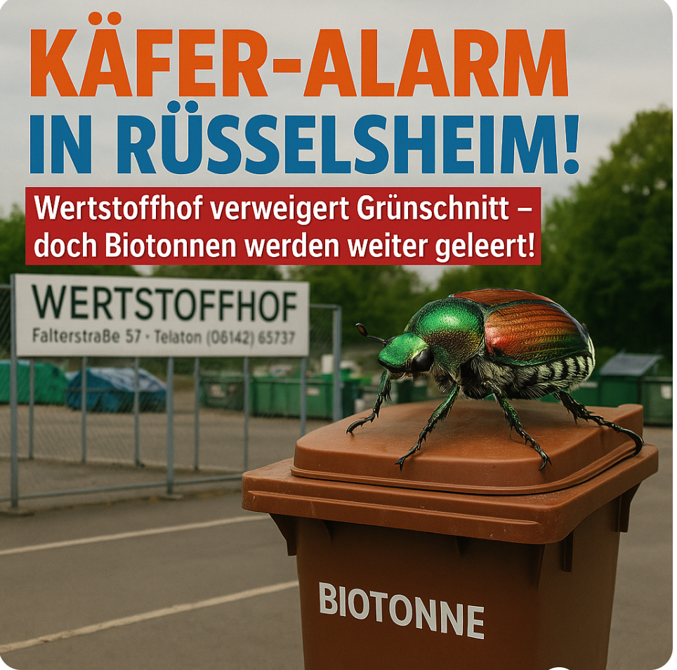 KÄFER-ALARM IN RÜSSELSHEIM!Wertstoffhof verweigert Grünschnitt – doch Biotonnen werden weiter geleert!