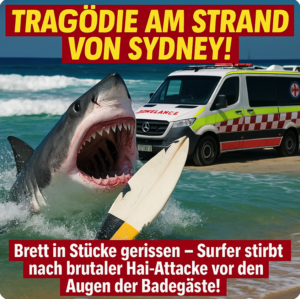 TRAGÖDIE AM STRAND VON SYDNEY!Brett in Stücke gerissen – Surfer stirbt nach brutaler Hai-Attacke vor den Augen der Badegäste!