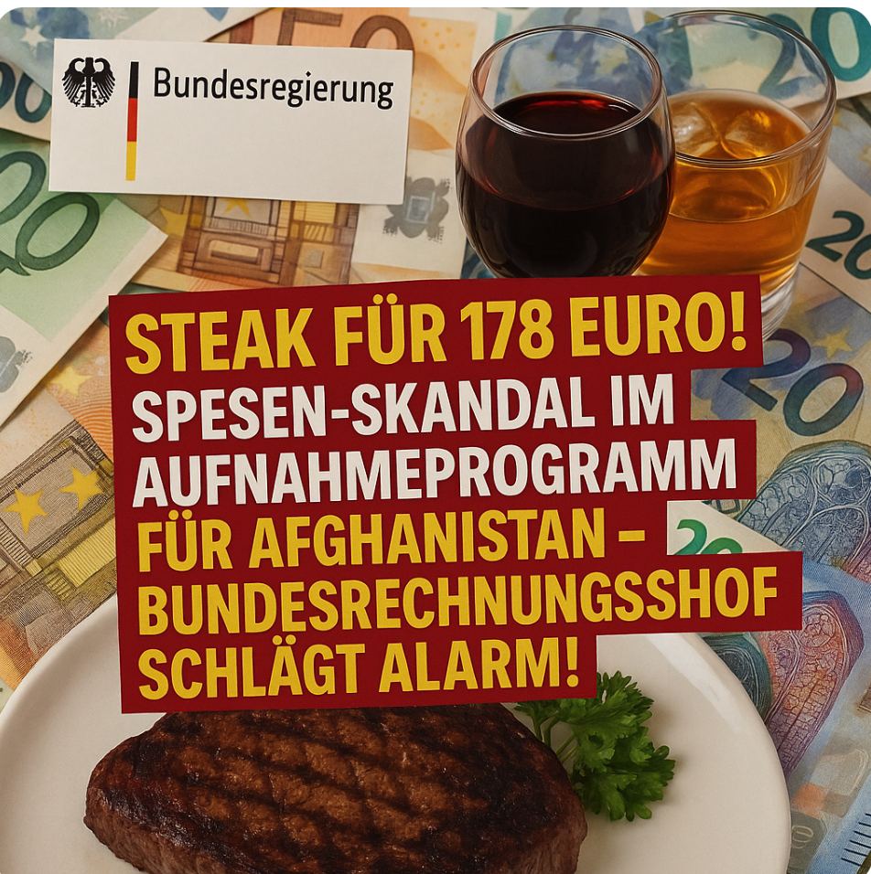 STEUERGELDVERSCHWENDUNG: STEAK FÜR 178 EURO! SPESEN-SKANDAL IM AUFNAHMEPROGRAMM FÜR AFGHANISTAN – BUNDESRECHNUNGSHOF SCHLÄGT ALARM!