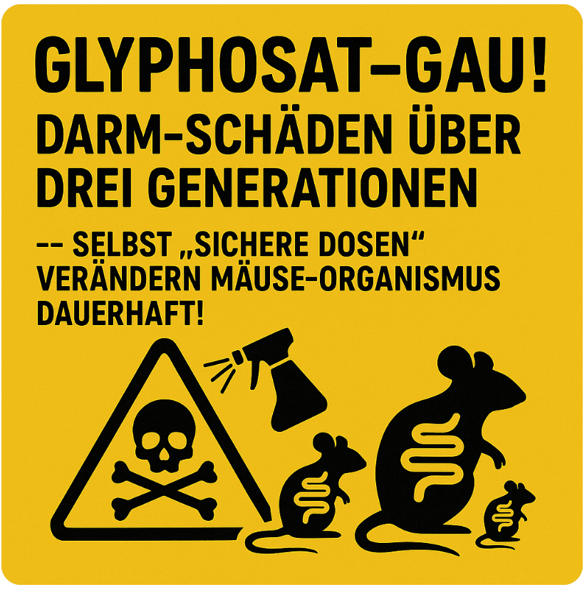 GLYPHOSAT-GAU! DARM-SCHÄDEN ÜBER DREI GENERATIONEN – SELBST „SICHERE DOSEN“ VERÄNDERN MÄUSE-ORGANISMUS DAUERHAFT!