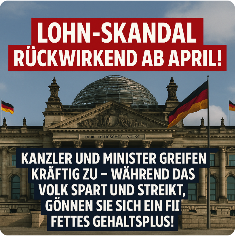 LOHN-SKANDAL RÜCKWIRKEND AB APRIL! KANZLER UND MINISTER GREIFEN KRÄFTIG ZU – WÄHREND DAS VOLK SPART UND STREIKT, GÖNNEN SIE SICH EIN FETTES GEHALTSPLUS!