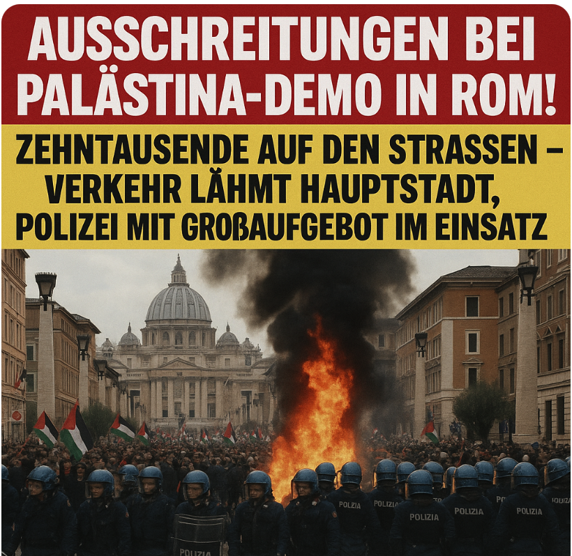 AUSSCHREITUNGEN BEI PALÄSTINA-DEMO IN ROM! ZEHNTAUSENDE AUF DEN STRASSEN – VERKEHR LÄHMT HAUPTSTADT, POLIZEI MIT GROßAUFGEBOT IM EINSATZ!