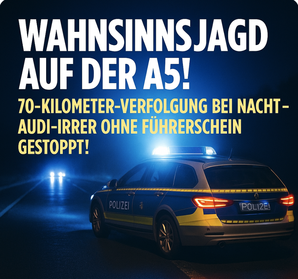 WAHNSINNSJAGD AUF DER A5! 70-KILOMETER-VERFOLGUNG BEI NACHT – AUDI-IRRER OHNE FÜHRERSCHEIN GESTOPPT!