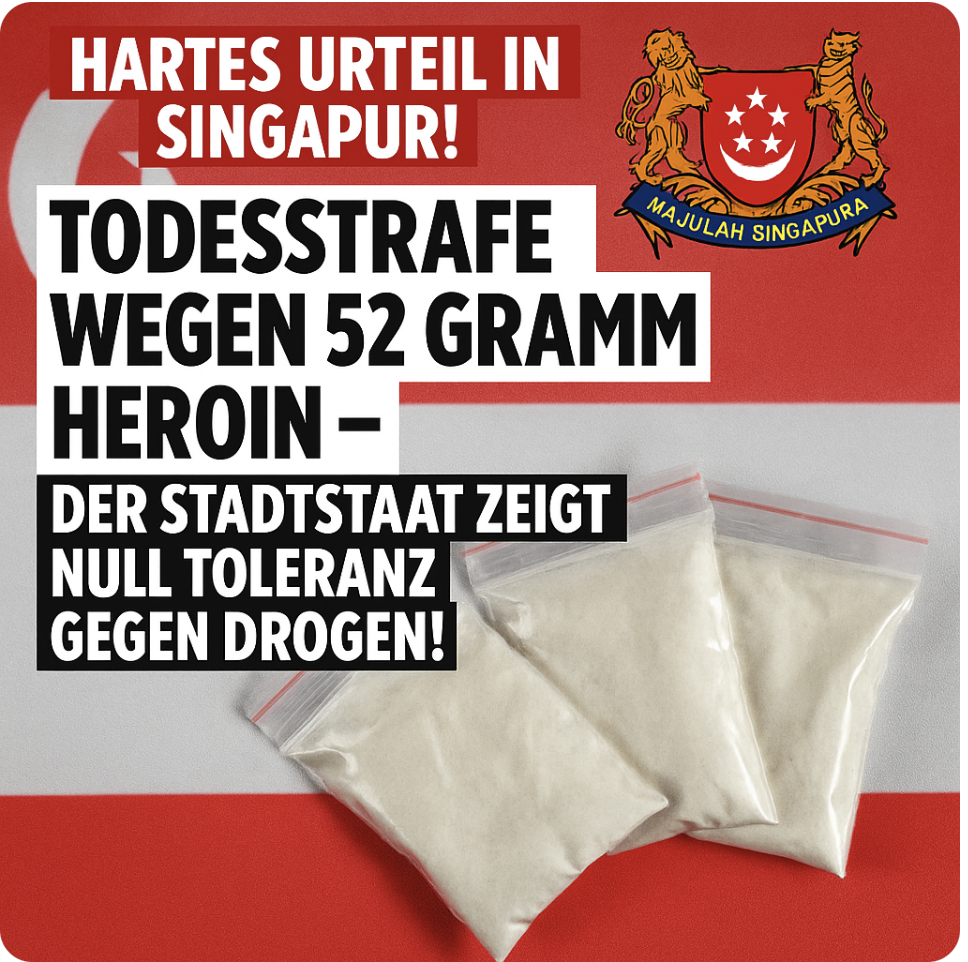 HARTES URTEIL IN SINGAPUR! TODESSTRAFE WEGEN 52 GRAMM HEROIN – DER STADTSTAAT ZEIGT NULL TOLERANZ GEGEN DROGEN!