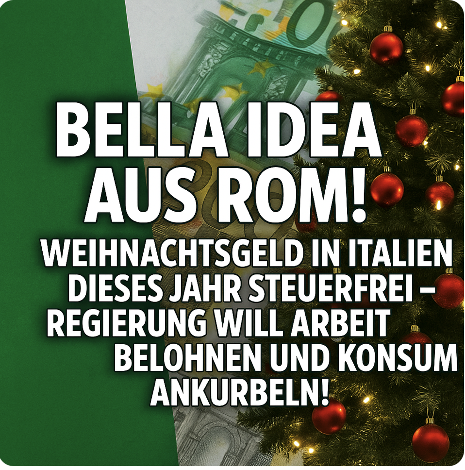BELLA IDEA AUS ROM! WEIHNACHTSGELD IN ITALIEN DIESES JAHR STEUERFREI – REGIERUNG WILL ARBEIT BELOHNEN UND KONSUM ANKURBELN!