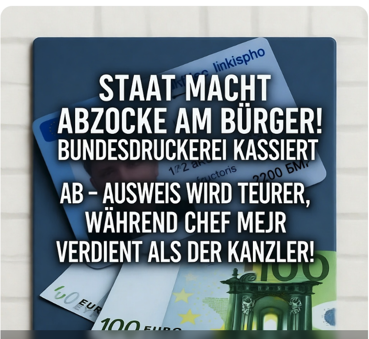 STAAT MACHT ABZOCKE AM BÜRGER! BUNDESDRUCKEREI KASSIERT AB – AUSWEIS WIRD TEURER, WÄHREND CHEF MEHR VERDIENT ALS DER KANZLER!