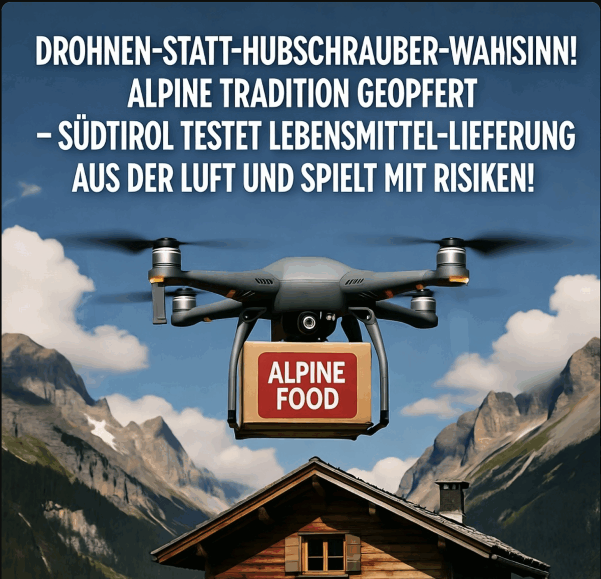 DROHNEN-STATT-HUBSCHRAUBER-WAHNSINN! ALPINE TRADITION GEOPFERT – SÜDTIROL TESTET LEBENSMITTEL-LIEFERUNG AUS DER LUFT UND SPIELT MIT RISIKEN!