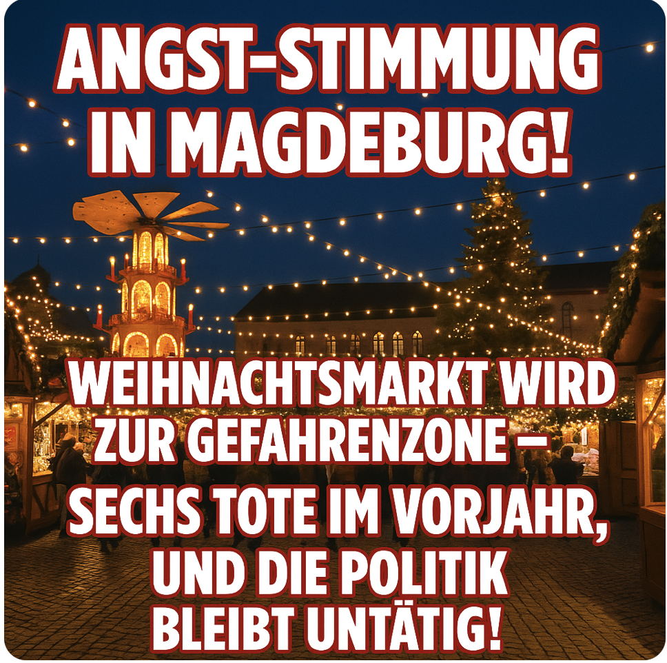 ANGST-STIMMUNG IN MAGDEBURG! WEIHNACHTSMARKT WIRD ZUR GEFAHRENZONE – SECHS TOTE IM VORJAHR, UND DIE POLITIK BLEIBT UNTÄTIG!