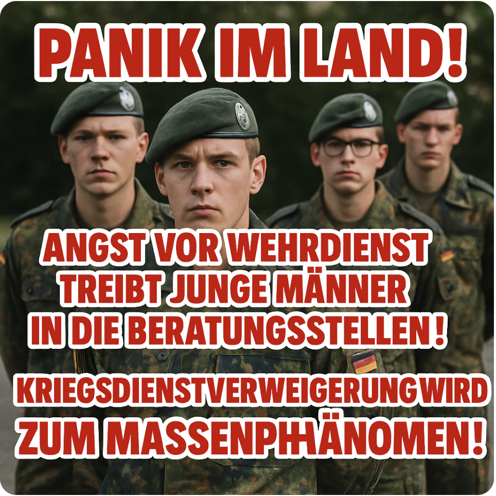 PANIK IM LAND! – ANGST VOR WEHRDIENST TREIBT JUNGE MÄNNER IN DIE BERATUNGSSTELLEN! – KRIEGSDIENSTVERWEIGERUNG WIRD ZUM MASSENPHÄNOMEN!