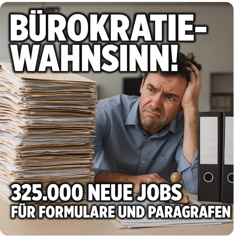BÜROKRATIE-WAHNSINN ALS JOBWUNDER! – 325.000 NEUE STELLEN, NUR DAMIT DEUTSCHLAND SEINE EIGENEN REGELN VERSTEHT! – UNTERNEHMEN STÖHNEN UNTER PARAGRAFENLAST!