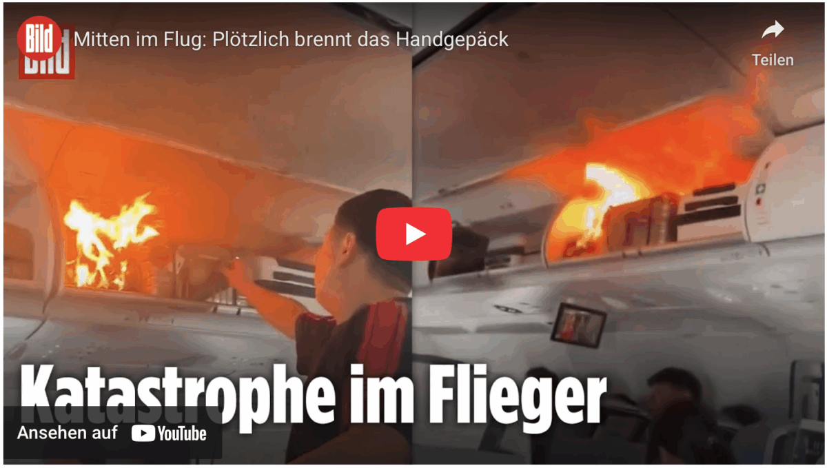 Mitten im Flug: Plötzlich brennt das Handgepäck