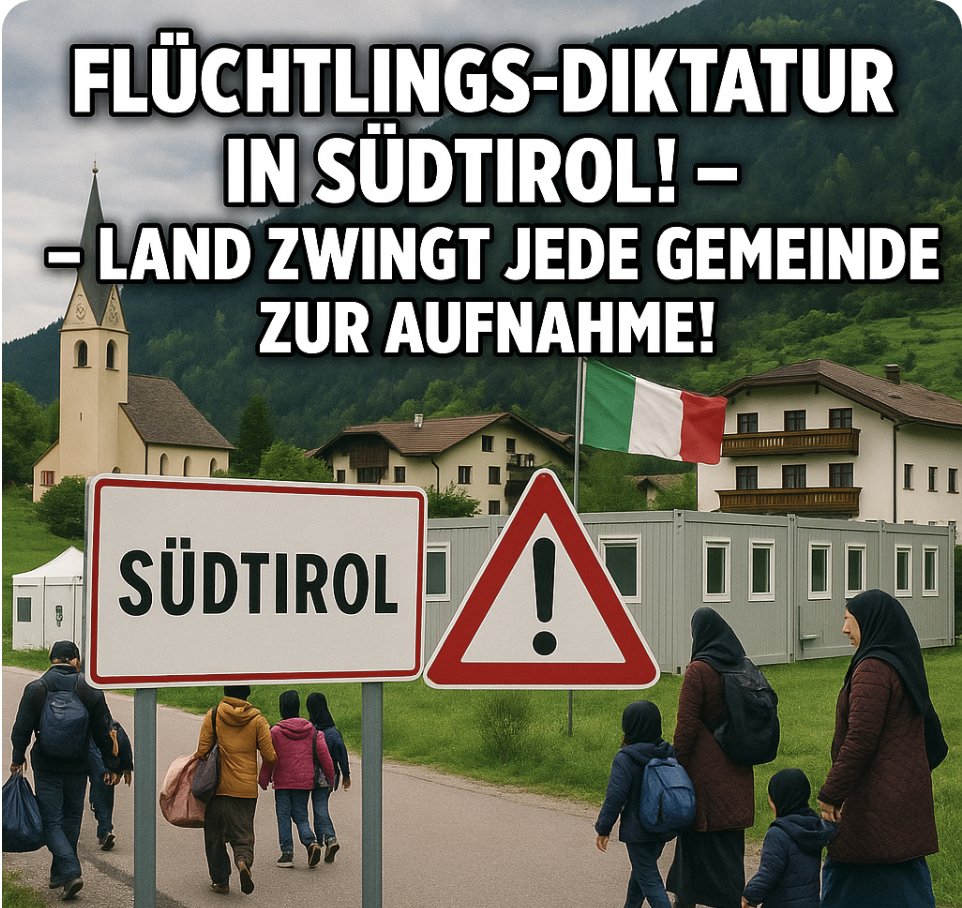 „FLÜCHTLINGS-DIKTATUR IN SÜDTIROL! – LAND REGIERT AN BÜRGERN VORBEI! – JETZT MUSS JEDE GEMEINDE EINE FLÜCHTLINGSFAMILIE AUFNEHMEN!“
