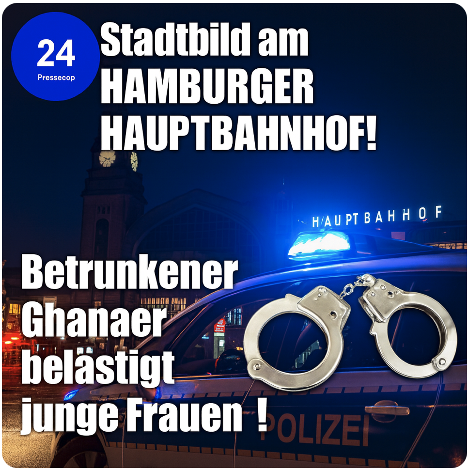 STADTBILD  AM  HAMBURGER HAUPTBAHNHOF!  Betrunkener Ghanaer  belästigt  junge  Frauen – Stadt  versinkt  im Sicherheitschaos!