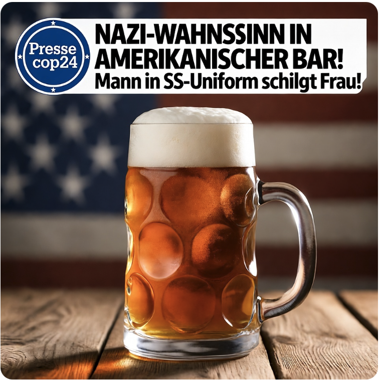 NAZI-WAHNSINN IN AMERIKANISCHER BAR!Mann in SS-Uniform schlägt Frau mit Bierglas ins Gesicht – Schockierende Festnahme in den USA!