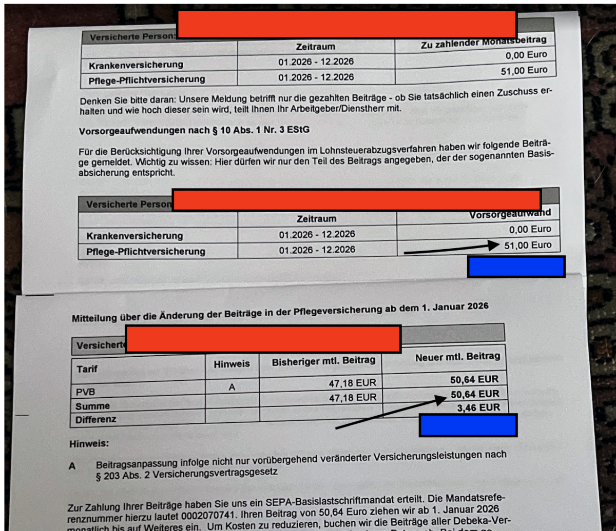 Paukenschlag in Hessen! Pflege-Beitrag einfach ohne Mitteilungsänderung um 0,36 Euro monatlich erhöht!