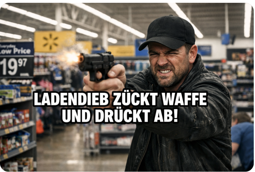 SCHOCK IM EINKAUFSTEMPEL! – LADENDIEB ZÜCKT WAFFE UND DRÜCKT AB!