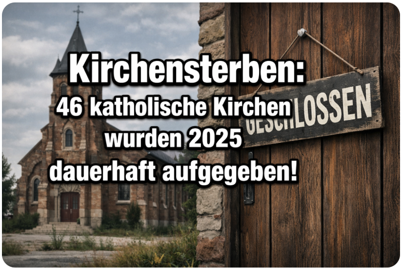 Mindestens 46 katholische Kirchen wurden 2025 dauerhaft aufgegeben