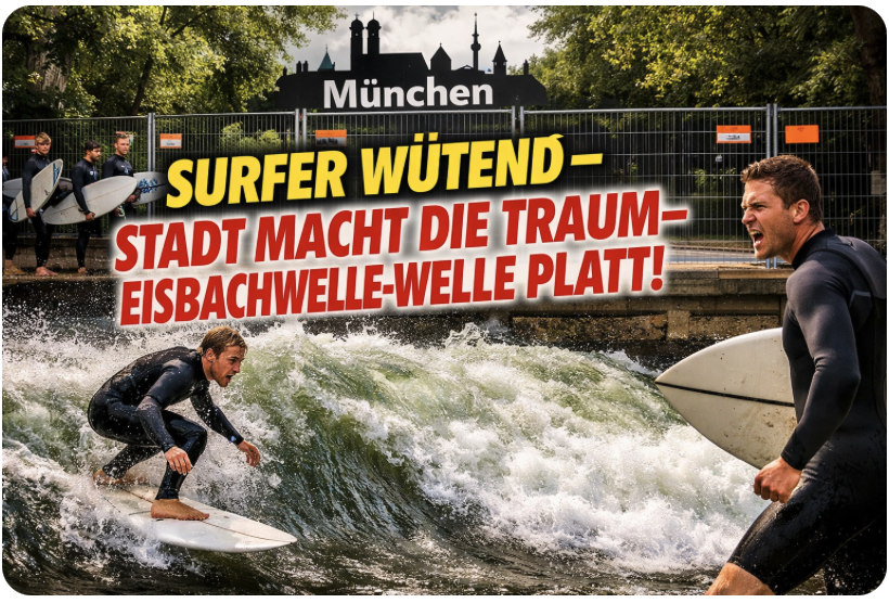 SURFER WÜTEND – STADT MACHT DIE TRAUM-WELLE PLATT!