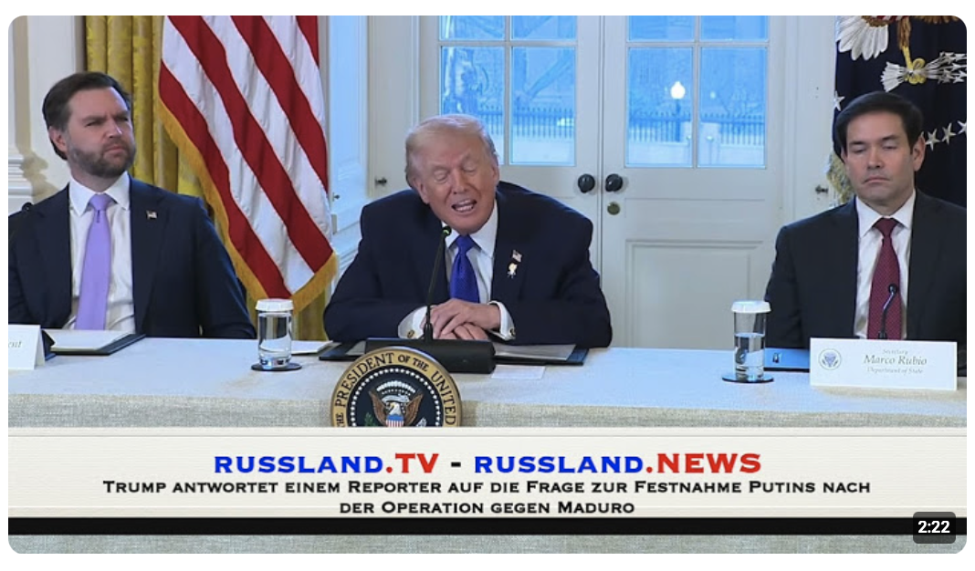 Trump antwortet einem Reporter auf die Frage zur Festnahme Putins nach der Operation gegen Maduro