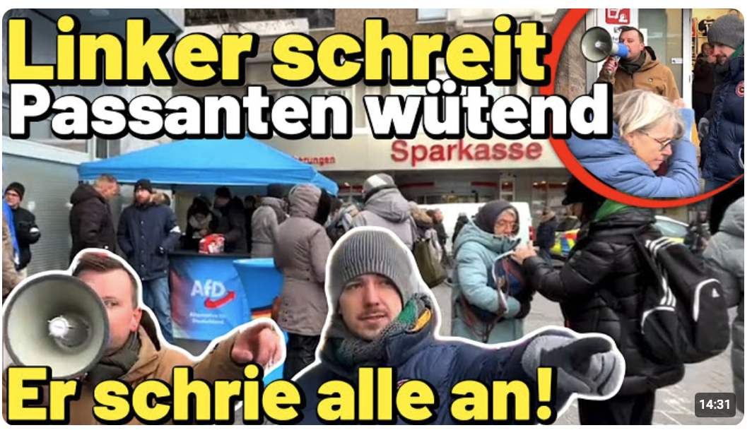 LINKER schreit Passanten an  Bürger wütend! Demo gegen die AfD vor Sparkasse Gelsenkirchen NRW