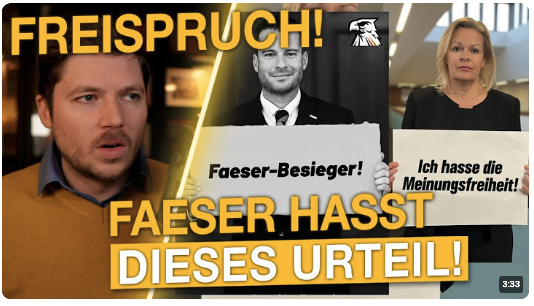 FREISPRUCH! „Nancy Faeser hasst Meinungsfreiheit“ David Bendels siegt vor Gericht