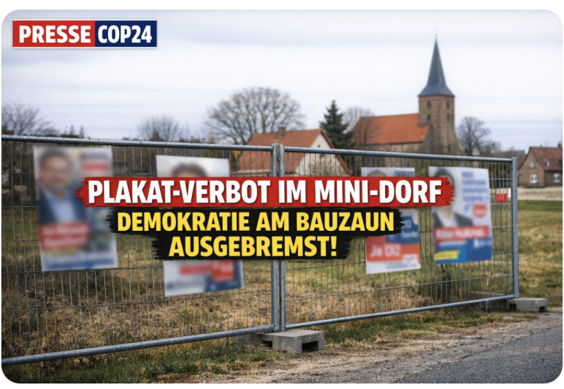 PLAKAT-VERBOT IM MINI-DORF – DEMOKRATIE AM BAUZAUN AUSGEBREMST