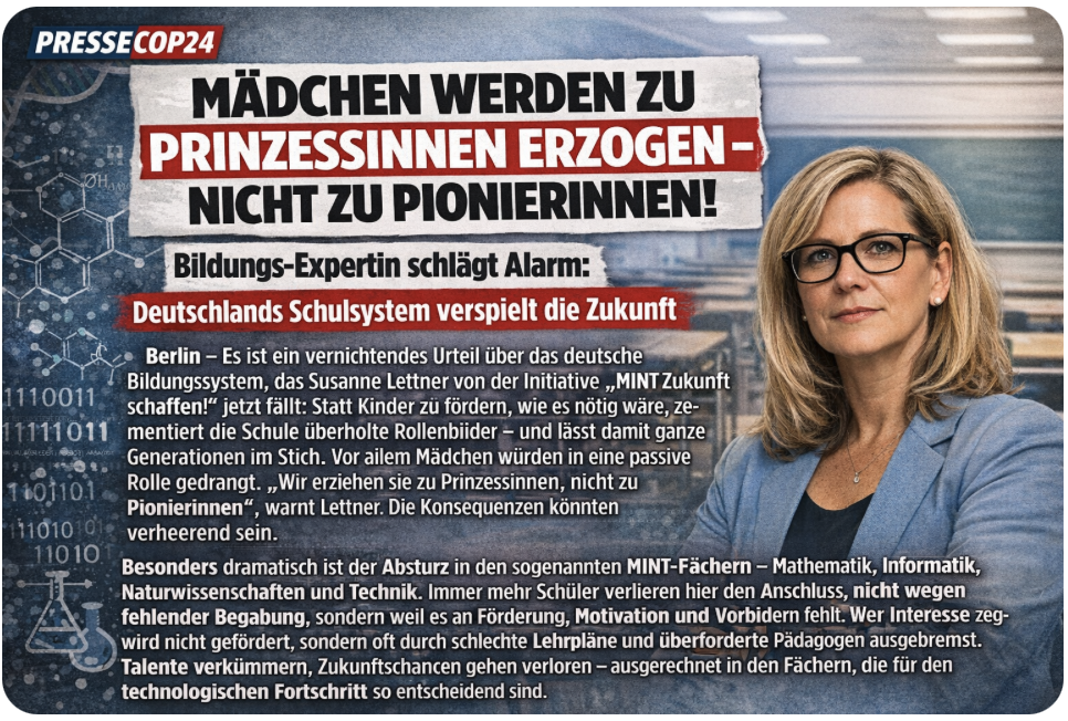 MÄDCHEN WERDEN ZU PRINZESSINNEN ERZOGEN – NICHT ZU PIONIERINNEN!Bildungs-Expertin schlägt Alarm: Deutschlands Schulsystem verspielt die Zukunft