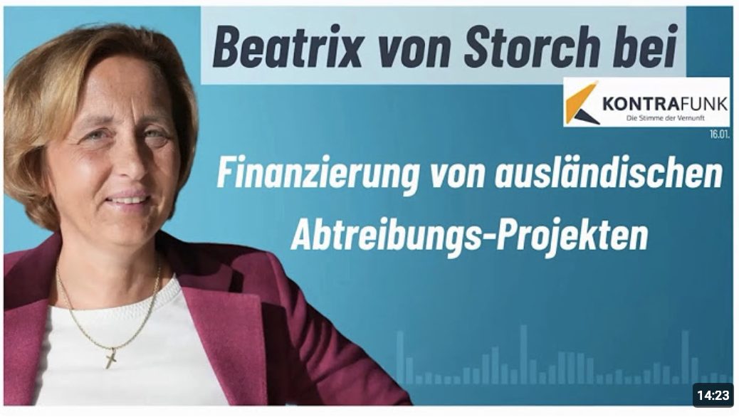 Beatrix von Storch bei Kontrafunk: Finanzierung von Abtreibungs-Projekten im Ausland