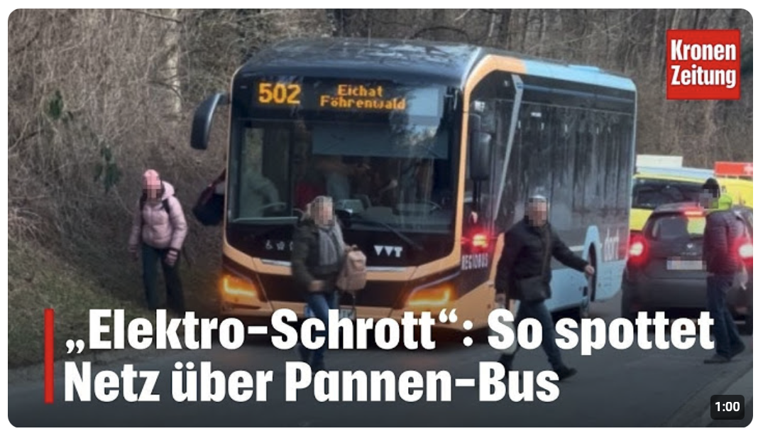 „Elektro-Schrott“: So spottet Netz über Pannen-Bus I krone.tv NEWS