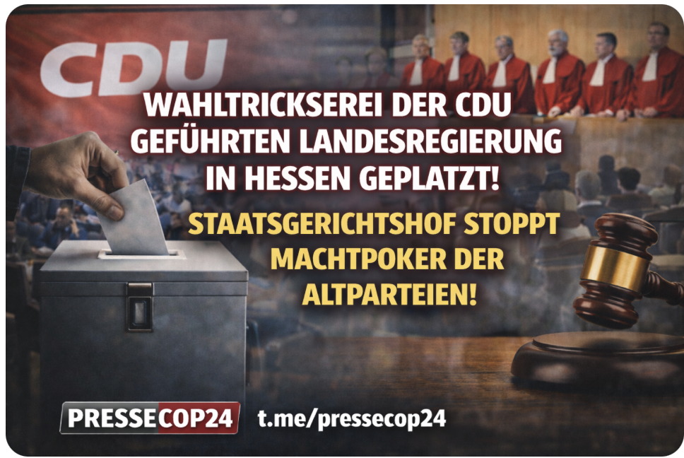 WAHLTRICKSEREI DER CDU GEFÜHRTEN LANDESREGIERUNG IN HESSEN GEPLATZT! STAATSGERICHTSHOF STOPPT MACHTPOKER DER ALTPARTEIEN!