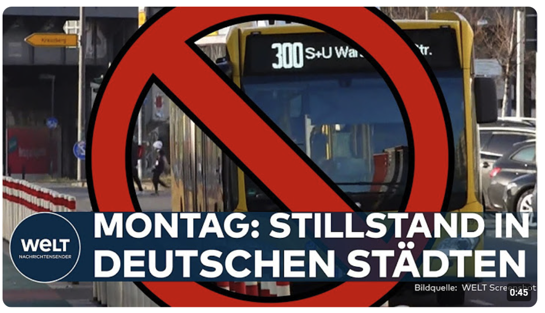 STILLSTAND DEUTSCHER STÄDTE: Verdi stoppt Verkehr! Montag Bundesweiter Warnstreik im Nahverkehr