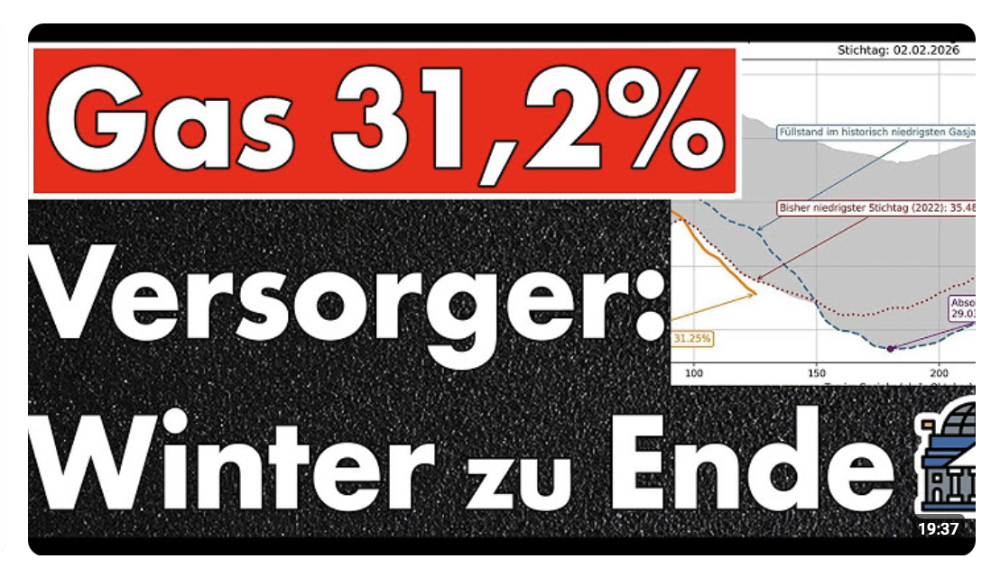 Gasspeicher fällt auf 31,25% – Lage ist kritisch – Versorger rechnen nicht mehr mit Kälte!