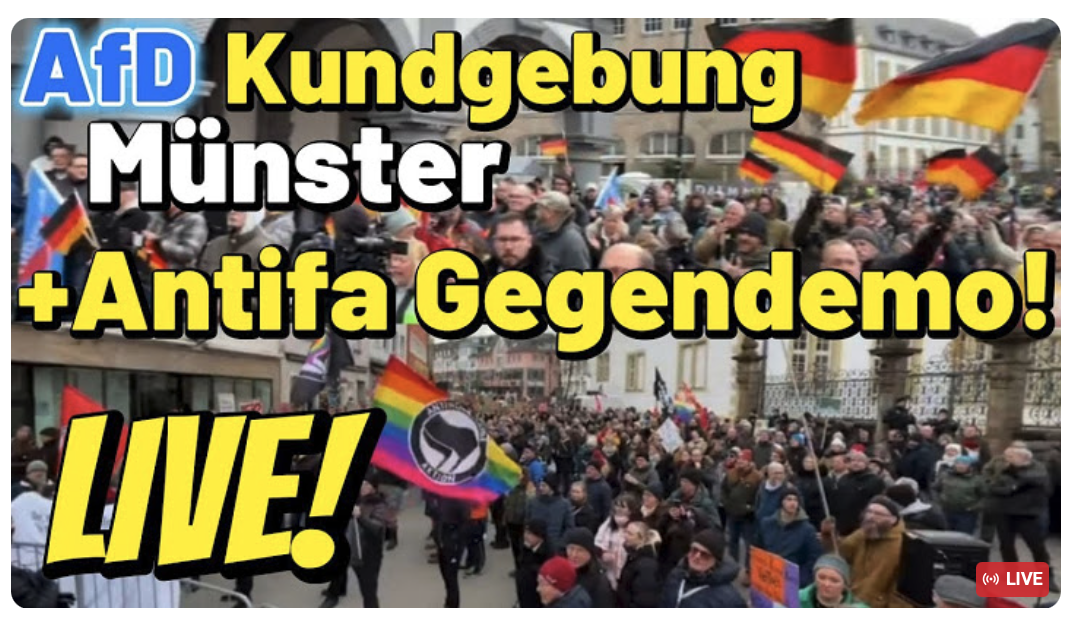 LIVE!!!  AfD Kundgebung & ANTIFA Gegendemo Münster I Martin Vincentz, Serge Menga uvm. Demo & Protest