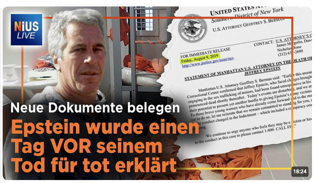 PIZZA-GATE:  Geheime Akten: Epstein wurde einen Tag vor seinem Tod für tot erklärt 