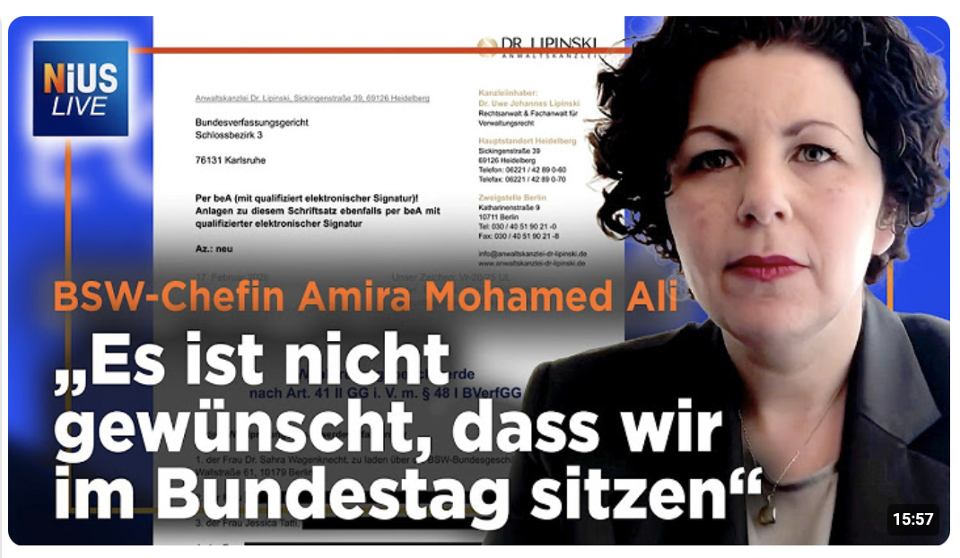 Neuauszählung: BSW klagt in Karlsruhe – Amira Mohamed Ali im Interview | NIUS Live vom 19.02.2026