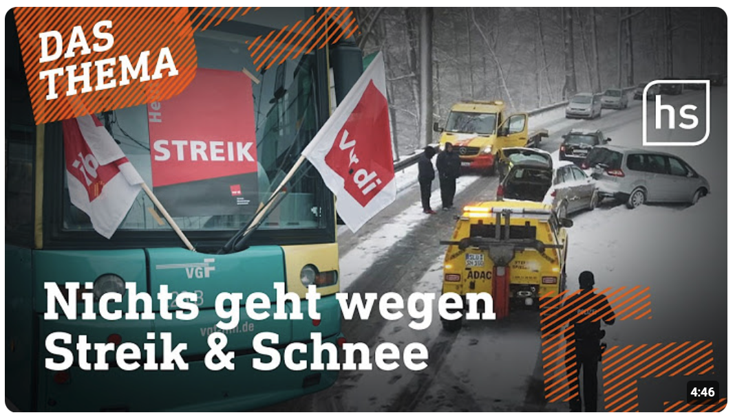 Schnee und ÖPNV-Streik legen Teile Hessens lahm | hessenschau DAS THEMA