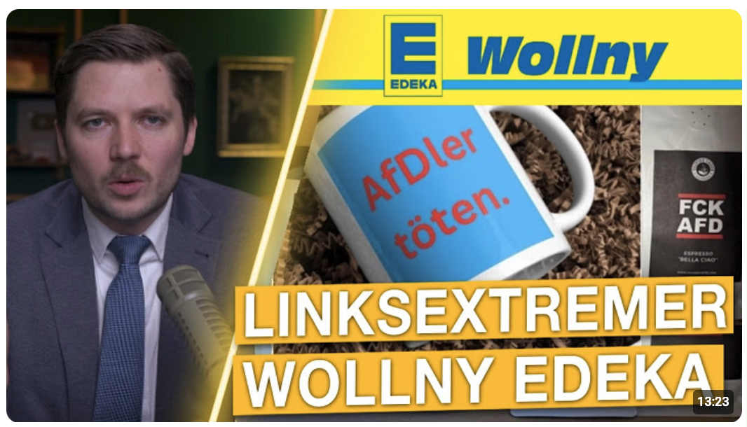 Tasse mit Tötungsaufruf – Lnksextremee WOLLNY-EDEKA! Kaffee-Shop verkaufte „AfDler töten“ Tasse
