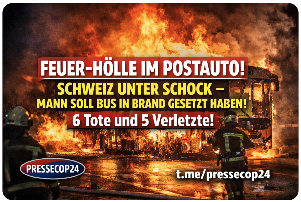 FEUER-HÖLLE IM POSTAUTO! SCHWEIZ UNTER SCHOCK – MANN SOLL BUS IN BRAND GESETZT HABEN! 6 Tote und 5 Verletzte! 