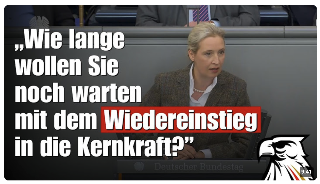 Alice Weidel (AfD): „Wie lange wollen Sie noch warten mit dem Wiedereinstieg in die Kernkraft?”