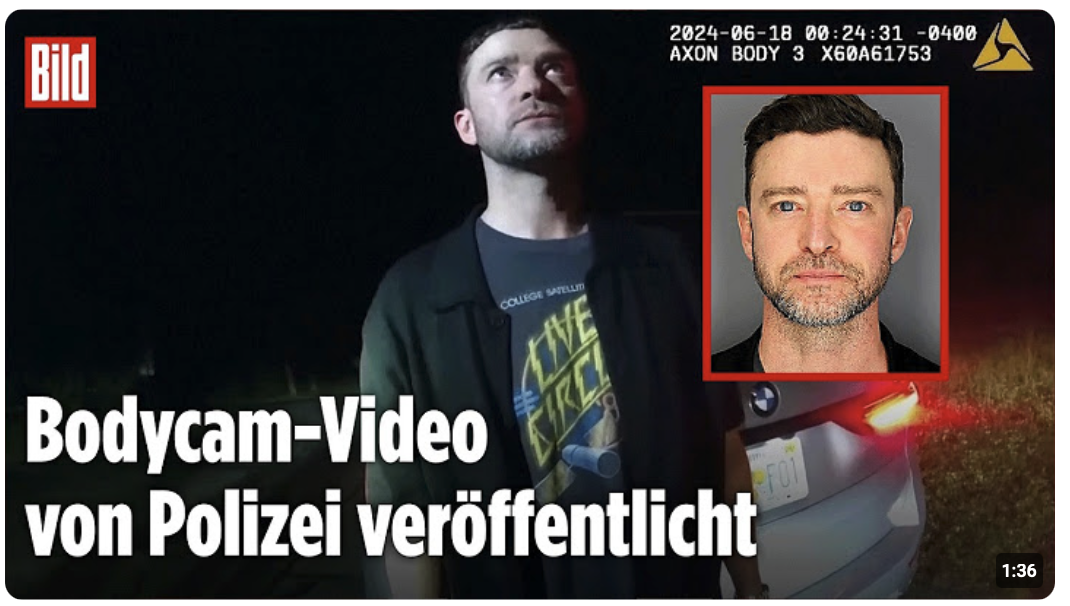 Justin Timberlake festgenommen: Bodycam zeigt Alkohol-Eklat