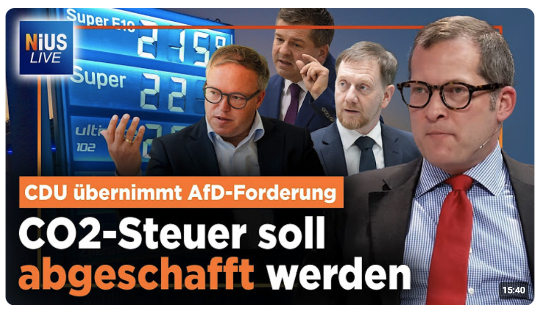 CDU übernimmt AfD-Forderung: Die CO2-Steuer soll abgeschafft werden | NIUS Live 09.04.2026