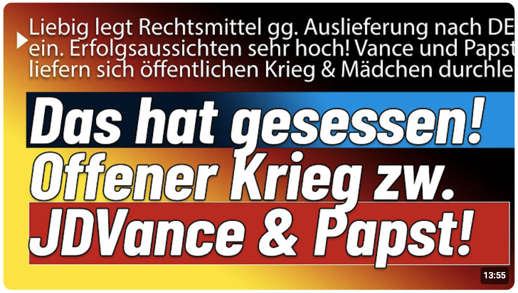 Die Morgenlage! US Vize und Vatikan geraten hart aneinander, Liebig wehrt sich erfolgreich gg. DE…