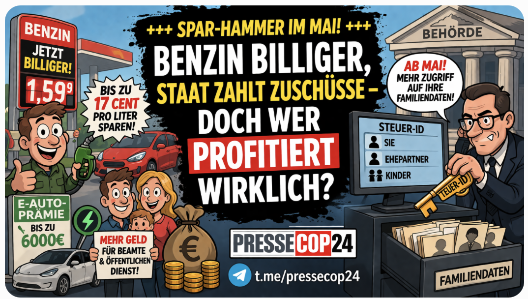 „Staat darf ab Mai an die Steuer-ID DEINER  Familie“ +++ SPAR-HAMMER IM MAI! BENZIN BILLIGER, STAAT ZAHLT ZUSCHÜSSE – DOCH WER PROFITIERT WIRKLICH? +++