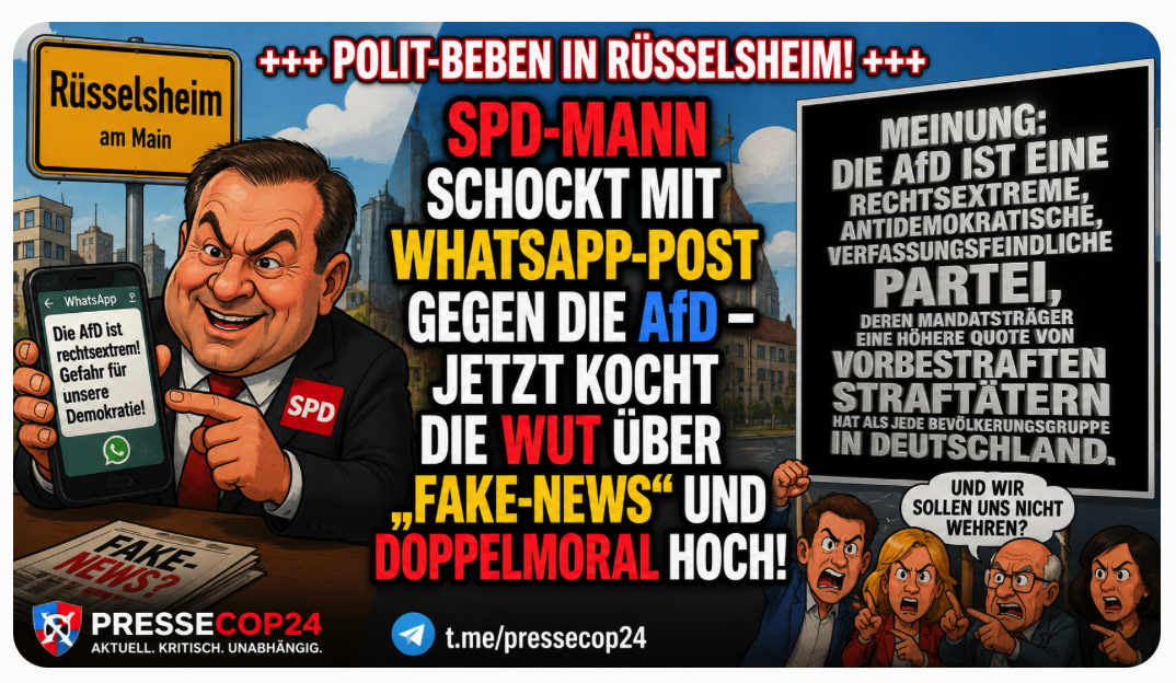 +++ POLIT-BEBEN IN RÜSSELSHEIM! SPD-MANN SCHOCKT MIT WHATSAPP-POST GEGEN DIE AFD – JETZT KOCHT DIE WUT ÜBER „FAKE-NEWS“ UND DOPPELMORAL HOCH! +++