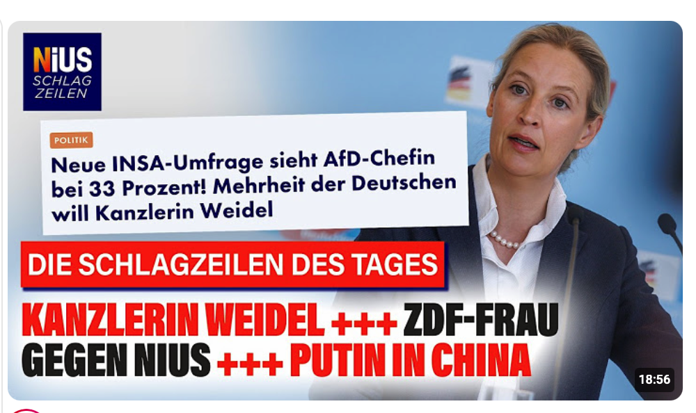 Nächster Umfrage-Knall: 33 Prozent wollen Alice Weidel als Kanzlerin | NIUS Schlagzeilen