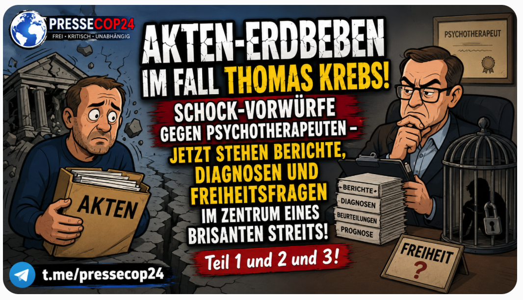 AKTEN-ERDBEBEN IM FALL THOMAS KREBS! SCHOCK-VORWÜRFE GEGEN PSYCHOTHERAPEUTEN – JETZT STEHEN BERICHTE, DIAGNOSEN UND FREIHEITSFRAGEN IM ZENTRUM EINES BRISANTEN STREITS! Teil 1 und 2 und 3!