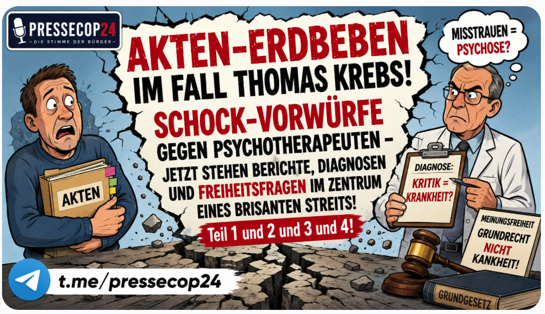 AKTEN-ERDBEBEN IM FALL THOMAS KREBS! SCHOCK-VORWÜRFE GEGEN PSYCHOTHERAPEUTEN – JETZT STEHEN BERICHTE, DIAGNOSEN UND FREIHEITSFRAGEN IM ZENTRUM EINES BRISANTEN STREITS! Teil  1 und 2 und 3 und 4!