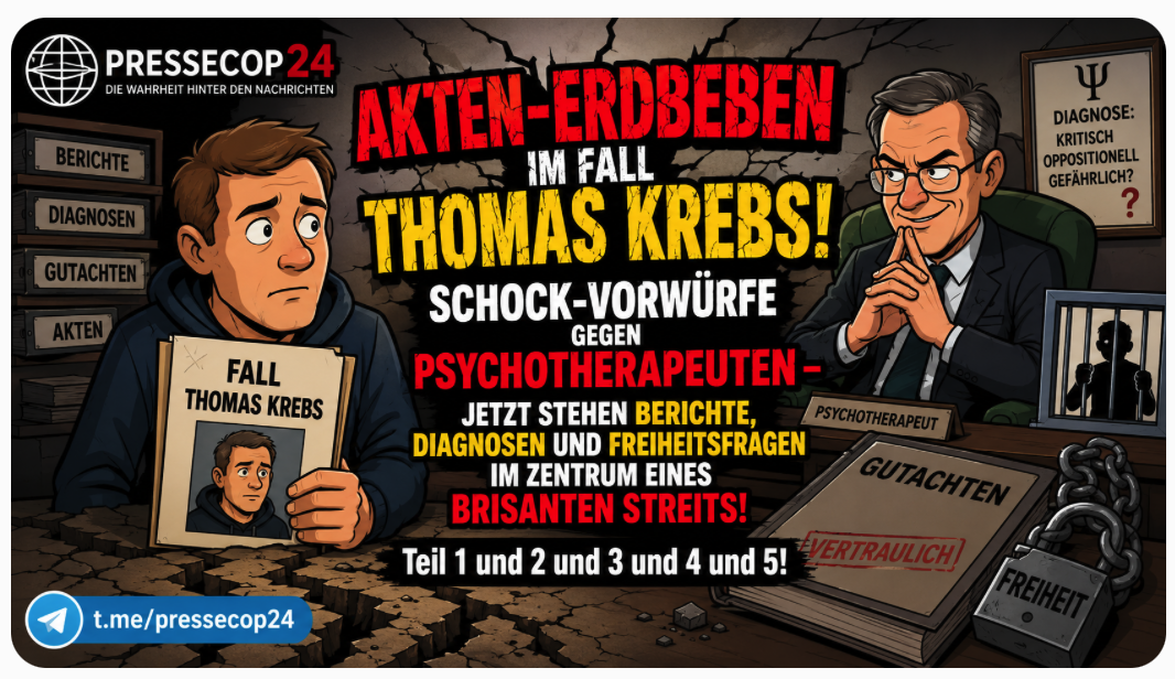 AKTEN-ERDBEBEN IM FALL THOMAS KREBS! SCHOCK-VORWÜRFE GEGEN PSYCHOTHERAPEUTEN – JETZT STEHEN BERICHTE, DIAGNOSEN UND FREIHEITSFRAGEN IM ZENTRUM EINES BRISANTEN STREITS! Teil 1 und 2 und 3 und 4 und 5!