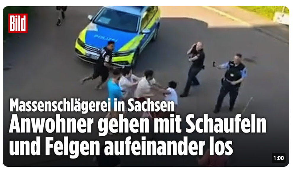 SACHSEN: Heftige Massenschlägerei ‒ 40 Menschen gehen mit Schaufeln und Felgen aufeinander los